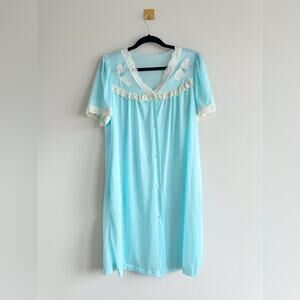 Vintage 70s Baby Blue Lace Nightgown | Cottagecore Night Gown Size Medium